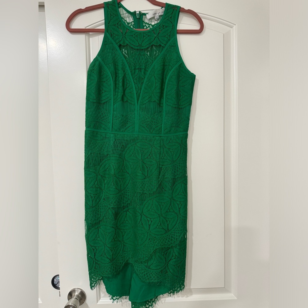 Adelyn Rae Vibrant Green Lace Midi Dress